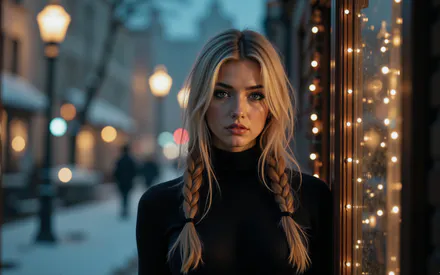 Вечер, Девушка, Блондинка, Боке, Улица