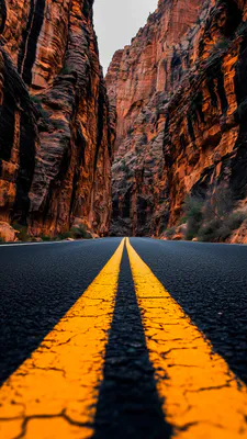 Highway, Marking, Canyon, Rock