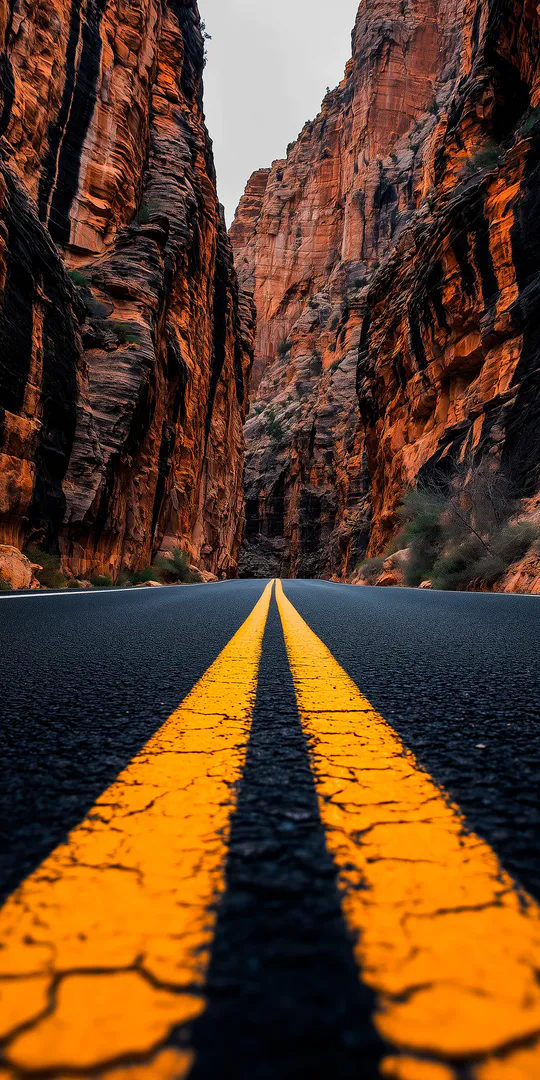 Phone wallpaper: Road through a canyon