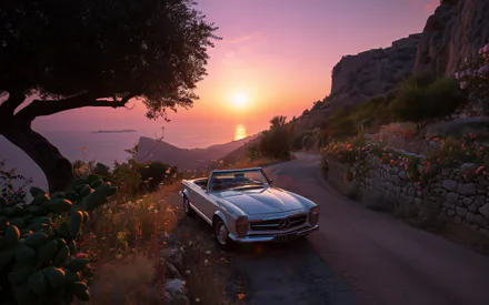 Mercedes-Benz 280 SL, Sun, Road, Convertible, Retro