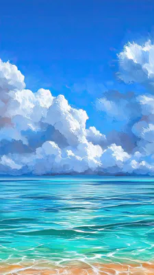 Море, Волны, Пляж, Облака, Небо, Океан, Иллюстрация, Живопись, AI Art