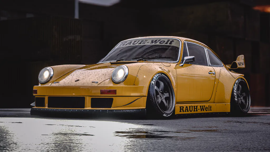 Обои на рабочий стол: Желтый Porsche RWB