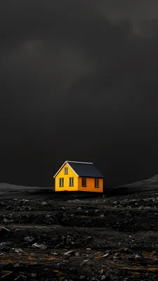 Дом, Пейзаж, Темное небо, Каменистыйландшафт, Одиночество, Контраст, Amoled