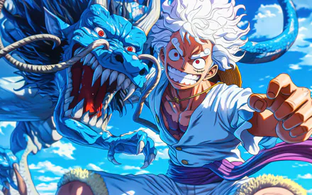 Дракон, Синій, Небо, Хмари, Фентезі, Бойовик, Персонаж, Аніме, Біле волосся