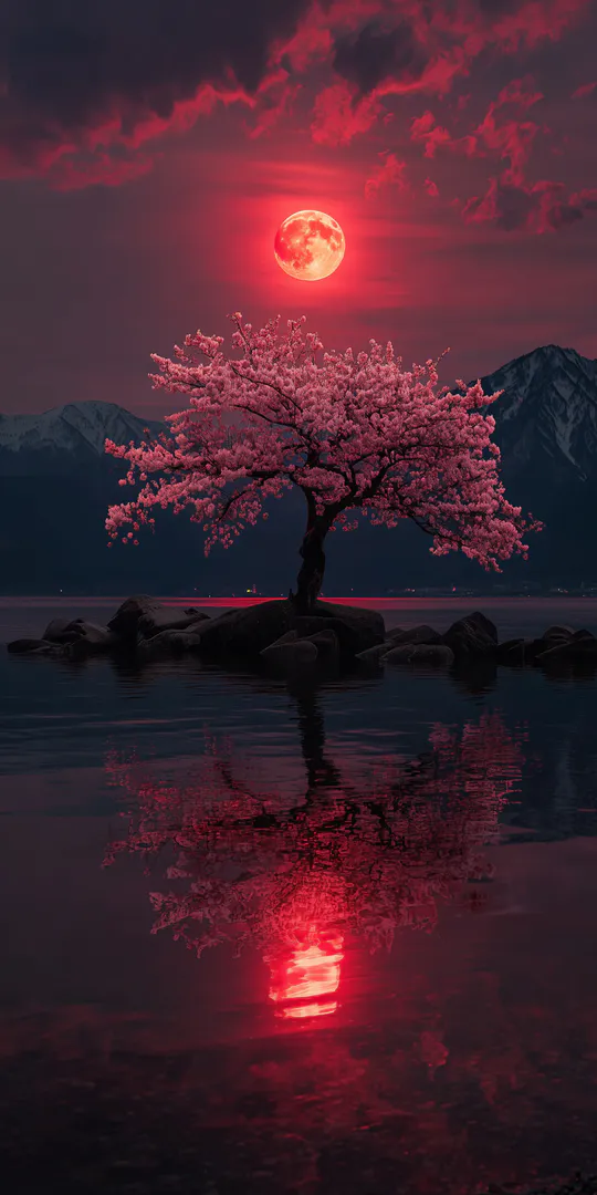 Обои на телефон: Вишневая луна