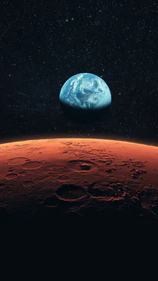 Космос, Планета, Звездное небо, Кратеры, Красная поверхность, Голубая планета, Атмосфера, Amoled
