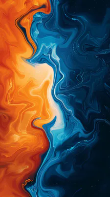 Orange, Blue, Liquid, Abstract, Swirls, Waves, Colorful