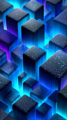 3d, Цифровой, Светящийся, Синий, Абстрактный, Футуристический, Кубики, Узор, Текстура