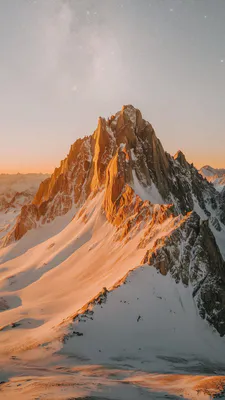 Горы, Снег, Звездное небо, Молочный путь, Вершина, Зимний пейзаж