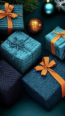 Оранжевый, Ленты, Синий, Вязатьтекстуру, Рождество, Украшения, Орнаменты, Зелень