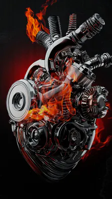 Металлик, Огонь, Красный, Двигатель, Хром, Темный, Пламя, Глянцевый