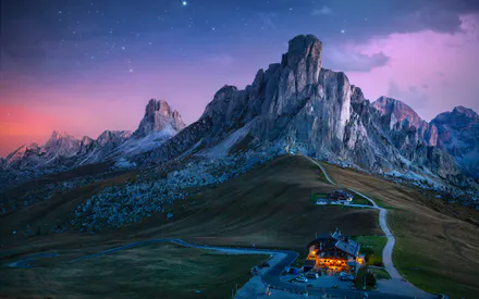 Rockymountains, Сумерки, Звезды, Хижина, Склон холма, Тропа, Безмятежный, Природа, Пейзаж