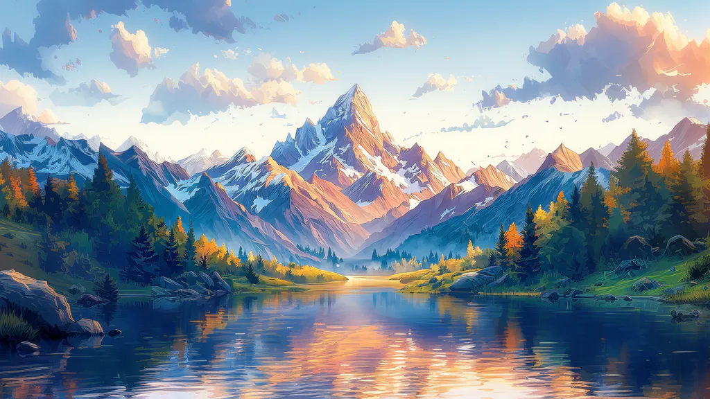 Шпалери для робочого столу: Гірське Озеро Захід сонця