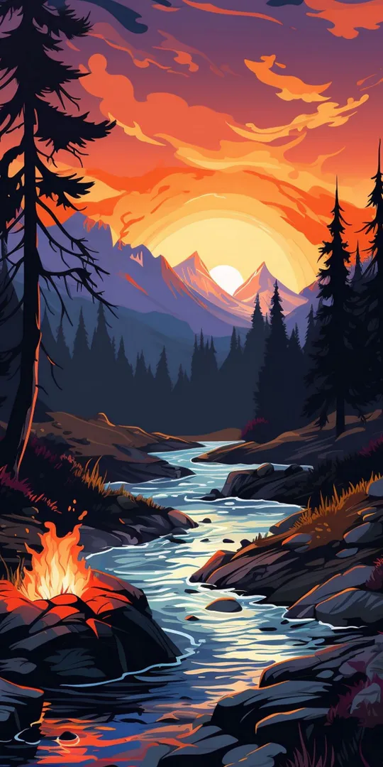 Phone wallpaper: Mountain Sunset Stream
