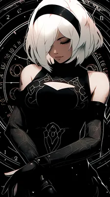 White Hair, Black Dress, Gloves, Closed Eyes, Headband, Magic Circle