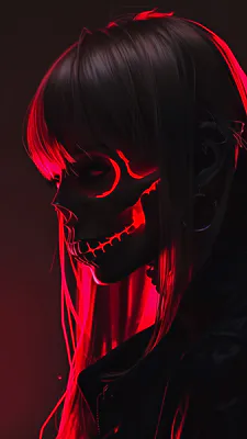 Темно, Красное освещение, Череп, Профиль, Свечение, Художественный, Призрачный, Футуристический