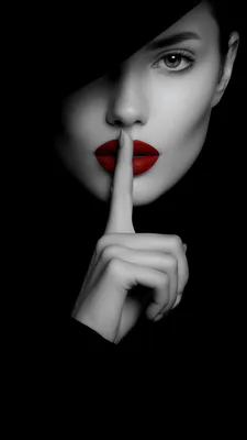 Черно-белый, Красные губы, Губы, Портрет, Мода, Тайна, Гламур