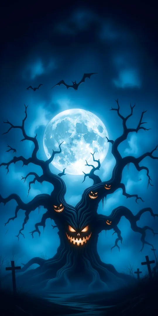 Шпалери на телефон: Моторошне Хеллоуїнське дерево