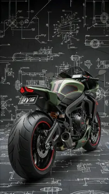 Мотоцикл, Зеленый, Черный, Редрим, Протекторные шины, Спортбайк, Технический чертеж, Чертежи