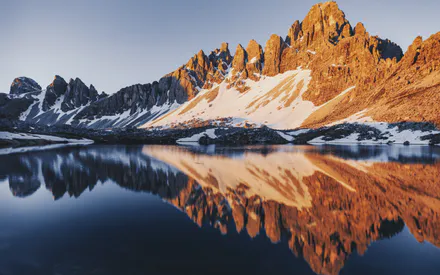 Снег, Камень, Отражение, Озеро, Солнечный свет