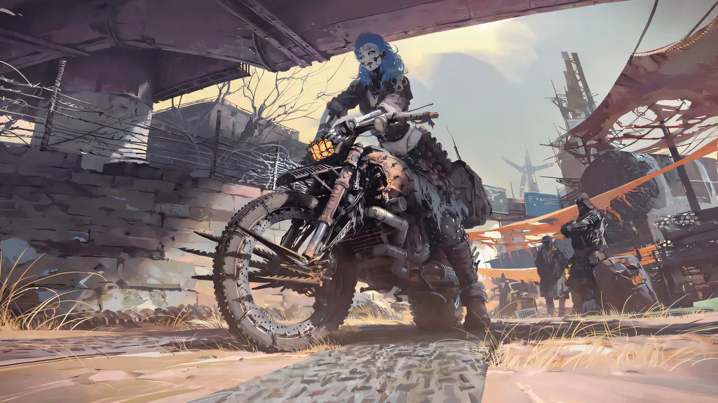 Desktop wallpaper: A motorcyclist among the ruins