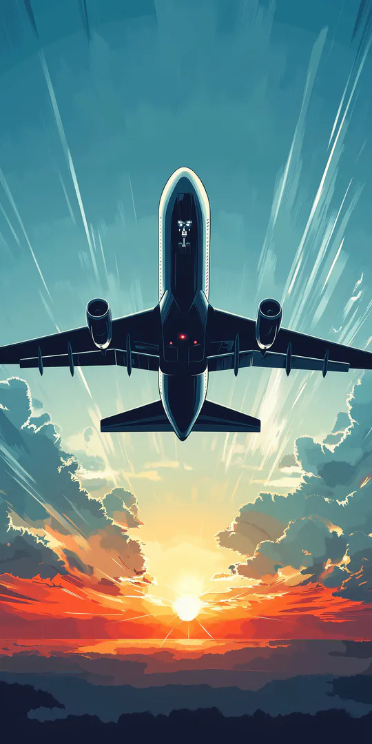 Phone wallpaper: Airplane over sunset