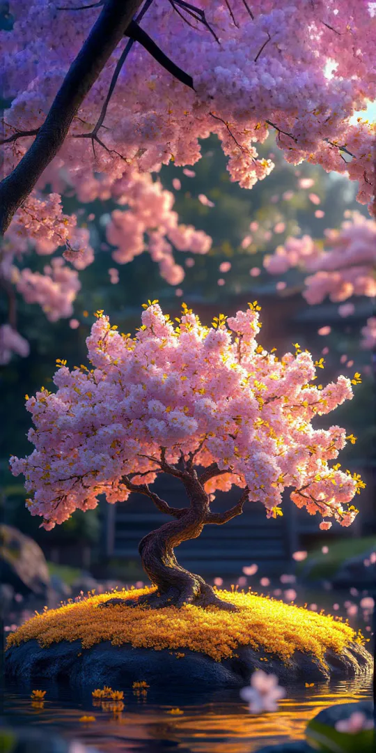 Phone wallpaper: Blooming pink bonsai