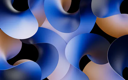 Blue Shapes, Abstract Volumes, 3D Rendering, Gradient Lighting, Geometric Abstraction, Black Background, Volumetric Arcs, AI Art