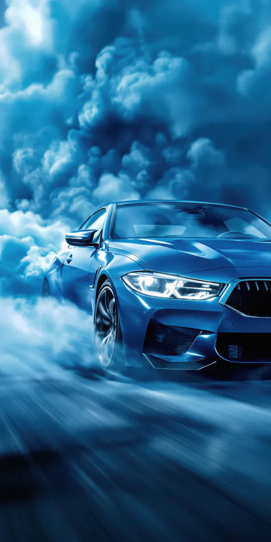 Обои на телефон: Синий BMW в облаках