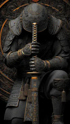 Samurai, Japanese Armor, Katana, Warrior, Black Armor, Japanese Culture, Martial Arts, Kabuto Helmet, AI Art