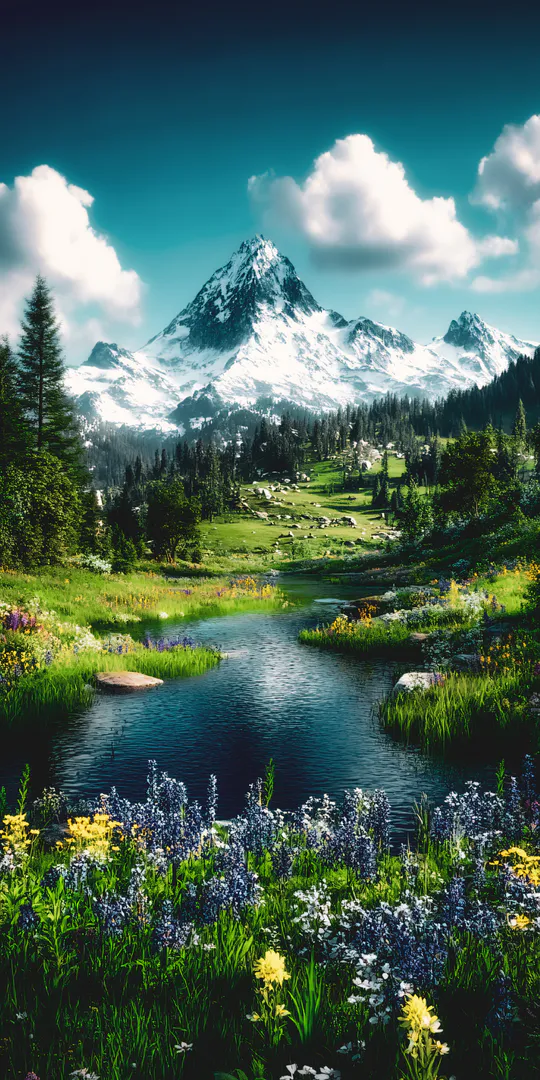Phone wallpaper: Mountain valley near the river