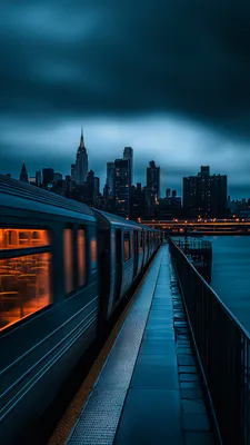 New York, City Train, Empire State Building, Manhattan, Night City, Cityscape, Railway Bridge, Evening Sky