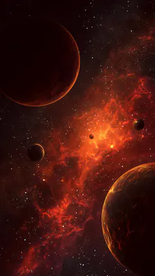 Космос, Планеты, Звездное поле, Красная туманность, Межзвездное пространство, Космический пейзаж, Планетарная система, AI Art