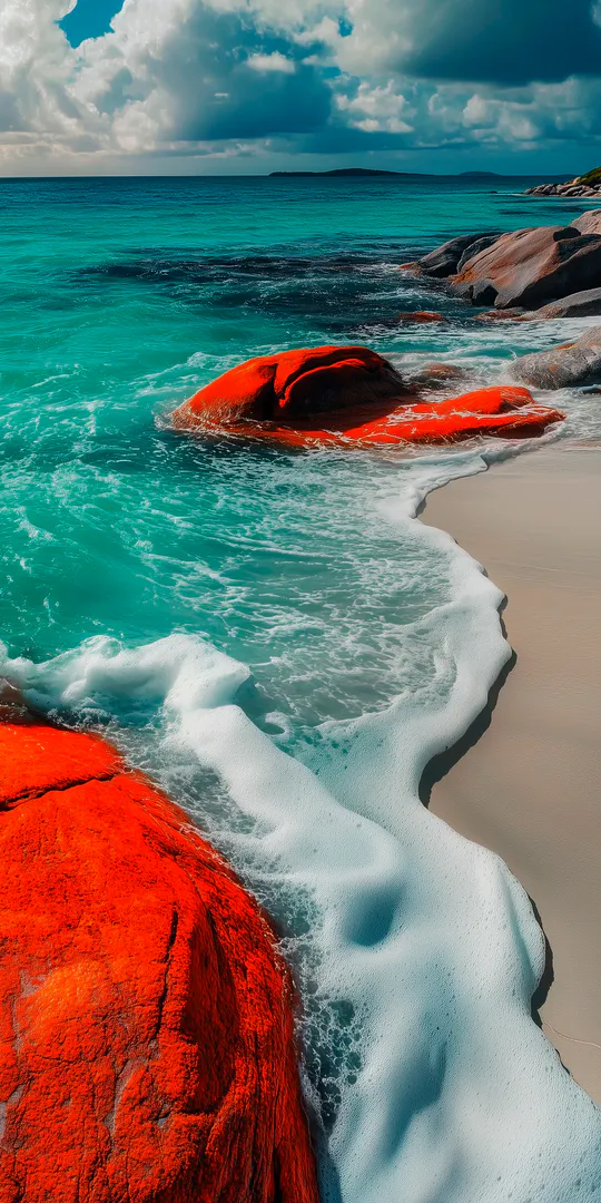 Phone wallpaper: Red rocks near the sea