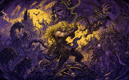 Knight, Sword, Demons, Castle, Full Moon, Dragons, Gothic Fantasy, Fantasy Illustration