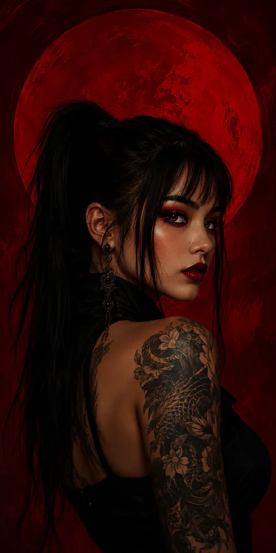 Phone wallpaper: The girl on the background of the moon