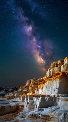 Milky Way, Starry Sky, Rocky Shores, Limestone Rocks, Night Landscape, Stars, Sea Coast