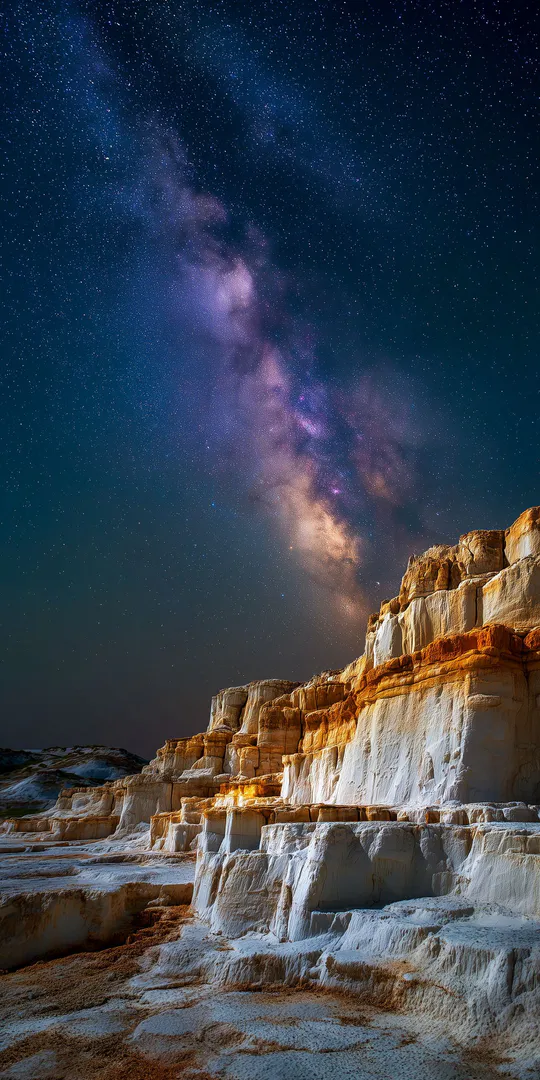 Phone wallpaper: The Milky Way over the rocks