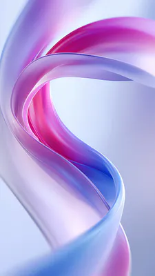 Абстрактные ленты, Фиолетовый, Розовый, Синий, Стеклянный эффект, Объемный рендер, Плавные формы, Градиент, AI Art