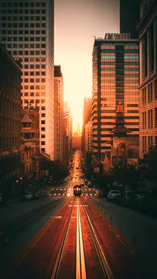 City, City Street, Tram Tracks, Skyscrapers, Urban Architecture, Sunset, San Francisco