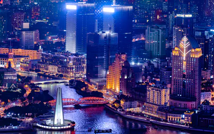 Panorama, Horizon, Shanghai, China, River, Night