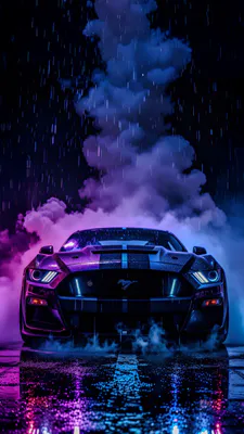 ИИ искусство, Тип впереди, Дым, Ford Mustang, Supercar, Автомобиль, Спортивный автомобиль