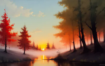 Лес, Река, Деревья