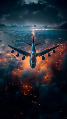 Самолет, В воздухе, Облака, Небо