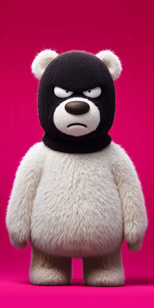 Phone wallpaper: An angry bear in a balaclava