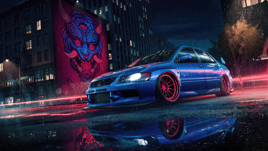 Desktop wallpaper: Blue car in the rain