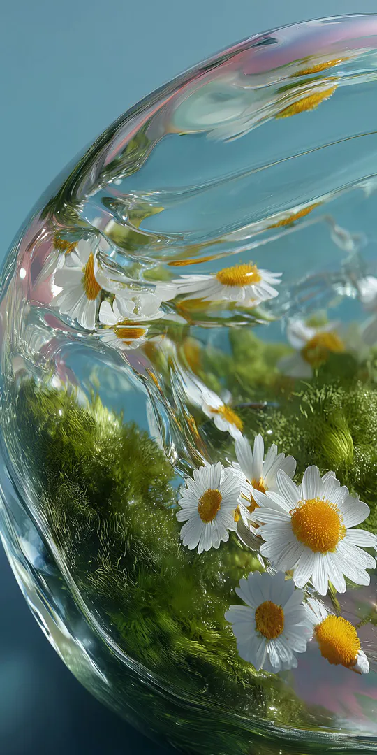 Phone wallpaper: Daisies in a glass ball