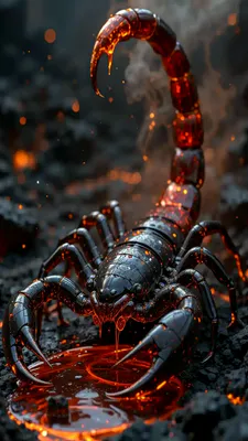 Scorpion, Arthropod, Sting, Claws, Metal Shell, Lava, Sparks, Dark Fantasy, AI Art