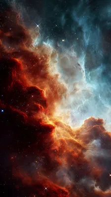 Space, Nebula, Stars, Galactic Dust, Starry Sky, Red Nebula, Blue Nebula, AI Art
