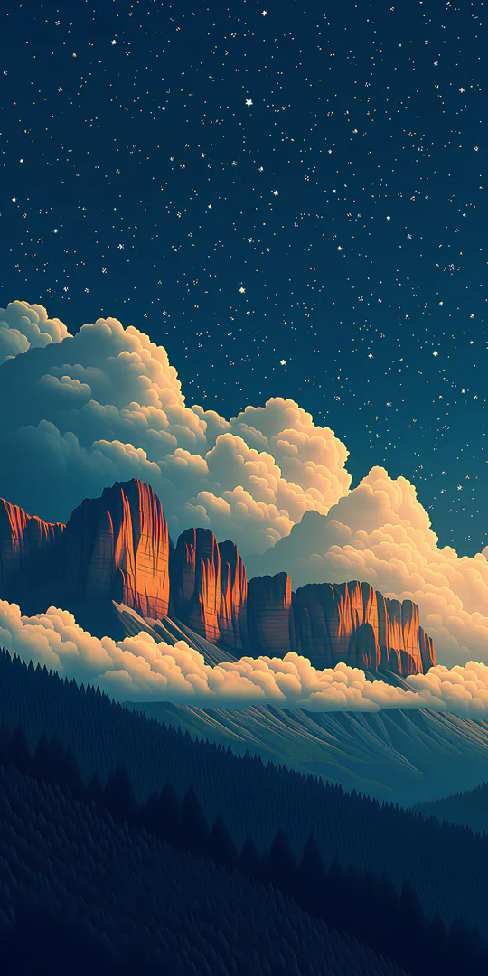 Phone wallpaper: The starry sky above the mountains